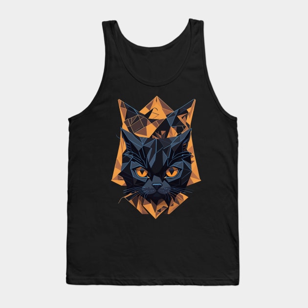 Geometric Halloween Black Cat Tank Top by Luvleigh